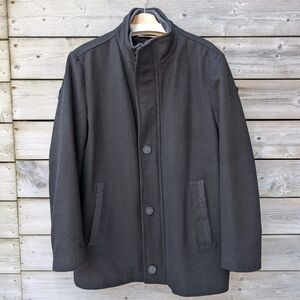 Men's Black Wool Blend Blend Coat